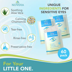 NOVEHA lingettes yeux bébé, texture douce, pour un nettoyage quotidien en douceur.