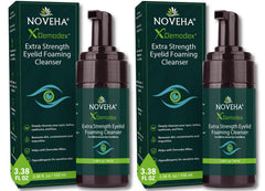 NOVEHA Demodex Eyelid Cleanser Foam – bouteille, nettoyage délicat des paupières.