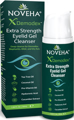 NOVEHA Demodex Gel Nettoyant Yeux – bouteille 50 ml prête à l'emploi pour un nettoyage en douceur.