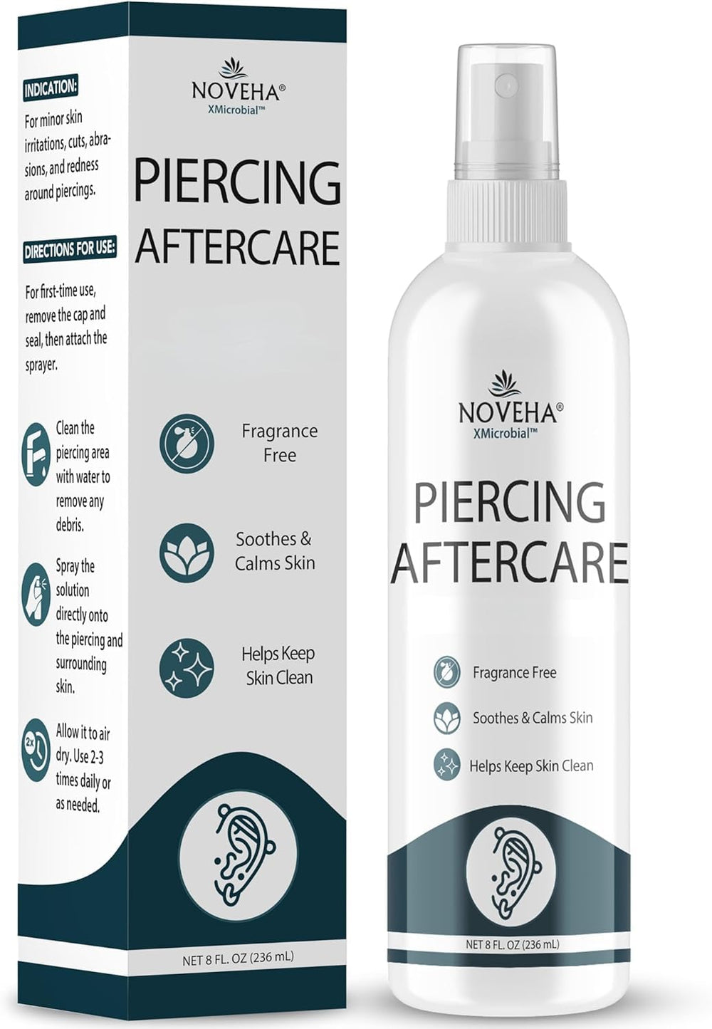 NOVEHA flacon soin piercings 237 ml, pratique et doux pour une utilisation quotidienne