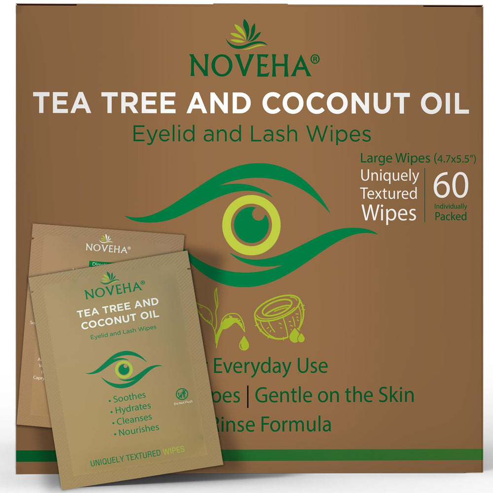 Lingettes NOVEHA paupières avec arbre à thé et coco, rafraîchissement doux.