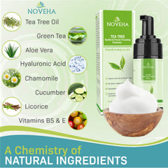 NOVEHA mousse nettoyante visage, texture légère et sensations apaisantes.