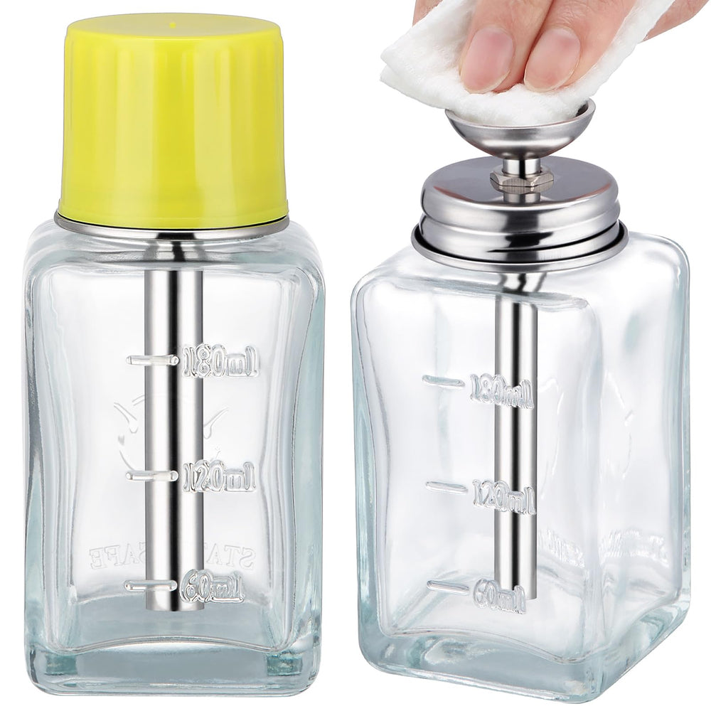 Bouteille Noverlife avec pompe en verre, idéale pour démaquillant d’ongles.