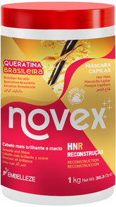 Novex Masque Kératine Brésilienne – bouteille ouverte, soin profond avant le coiffage.