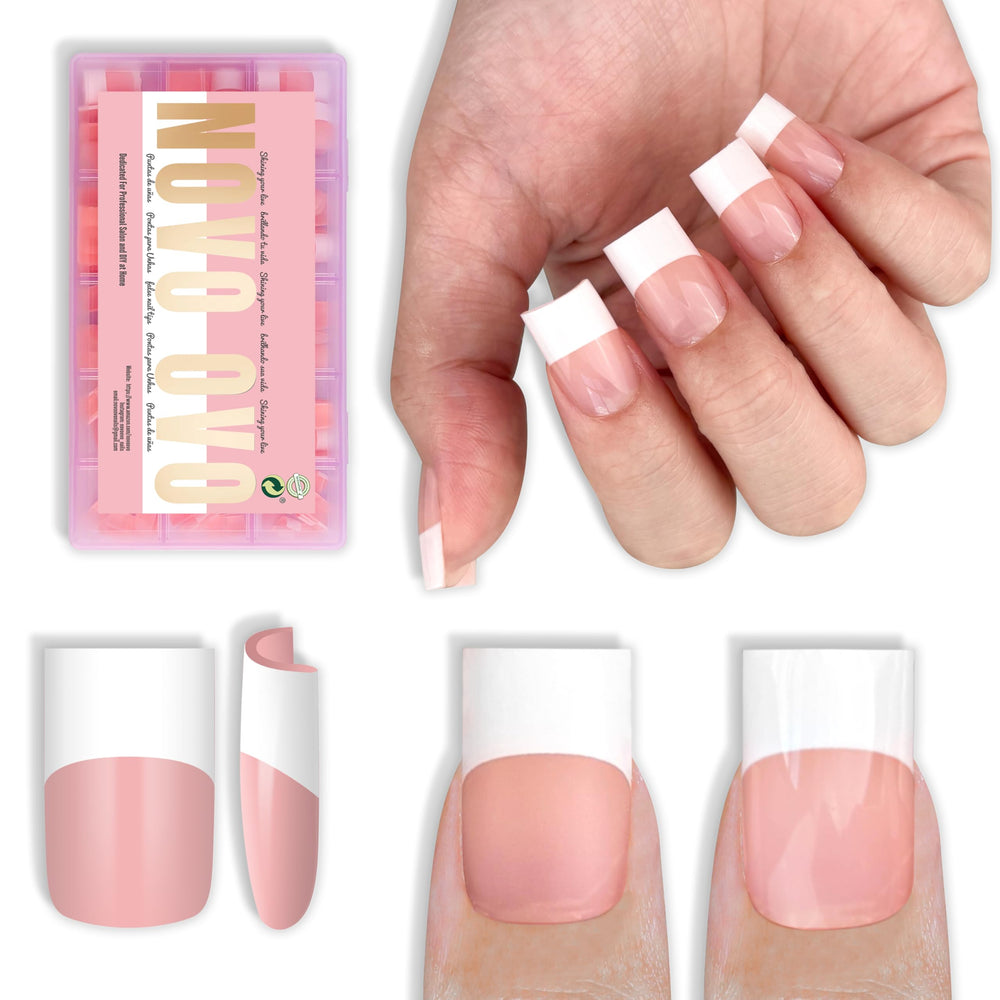NOVO OVO: ongles-tip francais blanc court carre pour une manucure nette