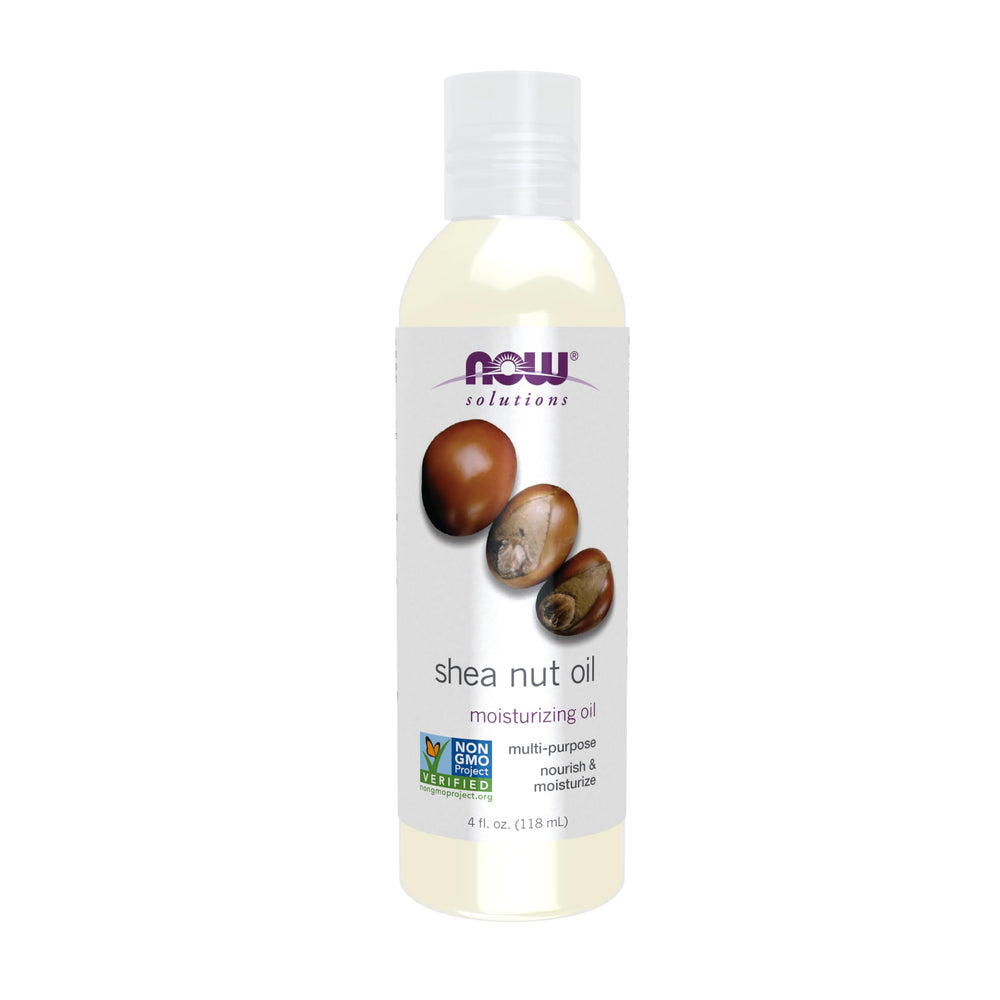 NOW Foods Shea Nut Oil, bouteille transparente, hydratation rapide pour peau et cheveux