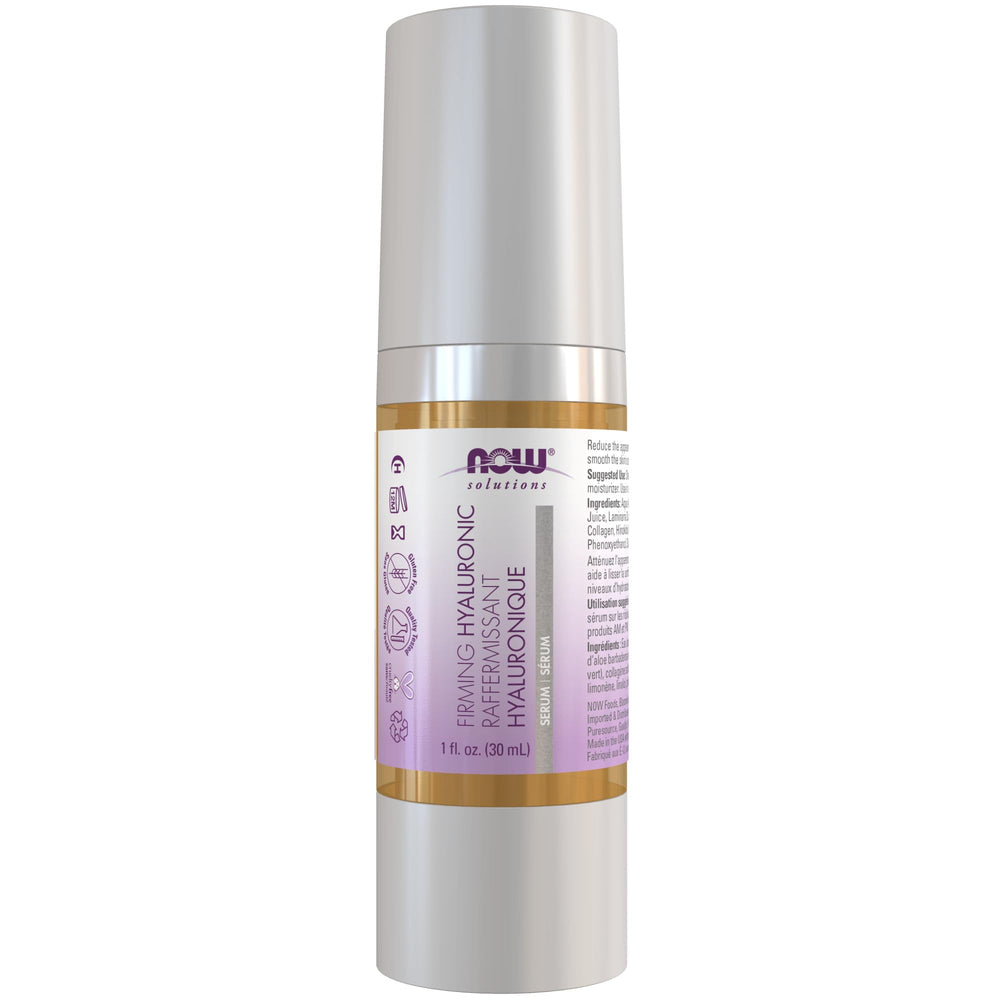 NOW Foods Solutions Sérum Hyaluronique, flacon-pompe, hydratation et lissage de la peau.