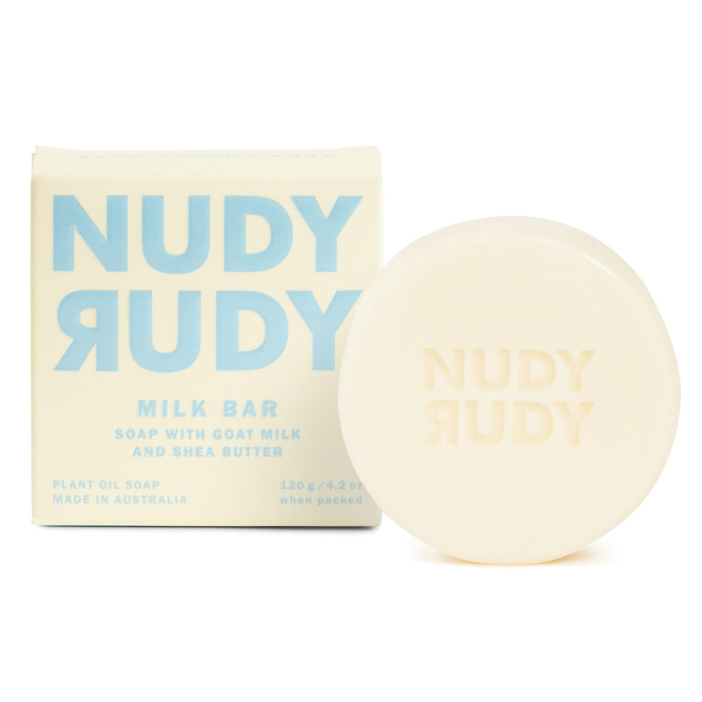 Savon-barre lait chèvre Nudy Rudy, douceur adaptée à toutes les peaux.