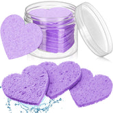 Éponge visage Nuenen cœur : ensemble de 60 pièces avec conteneur violet, pratique et hygiénique.