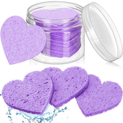 Éponge visage Nuenen cœur : ensemble de 60 pièces avec conteneur violet, pratique et hygiénique.