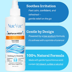 NueVue BioForce HOCl — brume corps rapide couvrant torse et dos.
