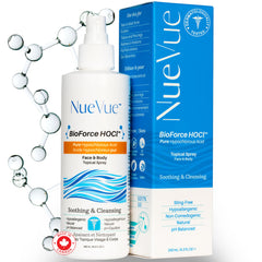NueVue BioForce HOCl — brume visage légère, peut apaiser la peau sensible et calme.