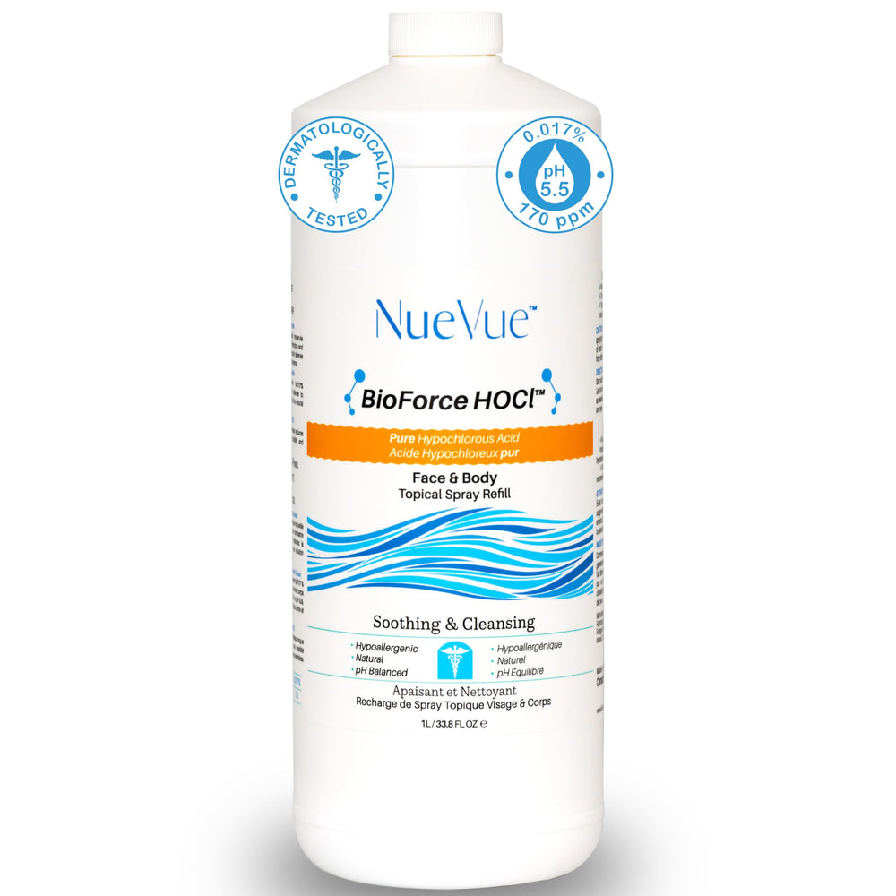 NueVue BioForce HOCl: bouteille remplissage 33oz pour soin quotidien doux