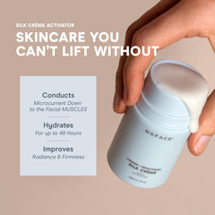 NuFACE Silk Creme Activator – gouttes visibles facilitant l’application et la conduction.