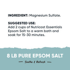 Nutricost Essentials Epsom Salt - Cristaux, dissolution rapide pour détente musculaire.