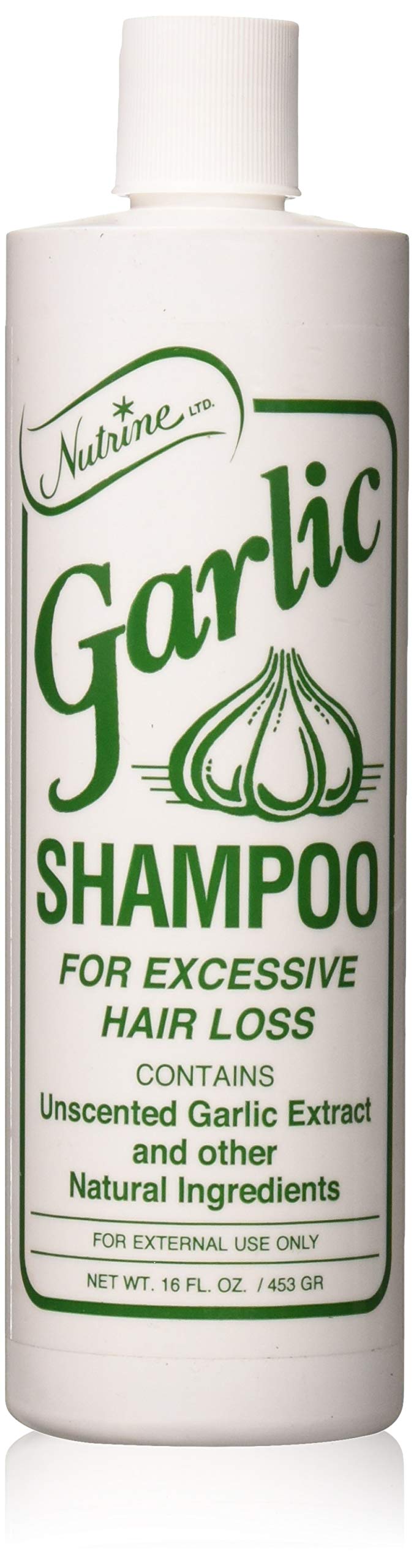 Nutrine Shampoing à l’ail sans parfum, bouteille, nettoie en douceur et revitalise le cuir chevelu.