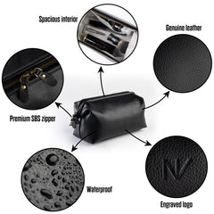 NV Holders trousse cuir noir extérieur, design élégant et robuste.