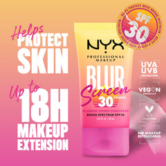NYX Blurscreen Primer appliqué sur le visage pour un teint uniforme.