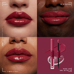 Échantillon couleur rouge profond de NYX Shine Loud pour un look audacieux.