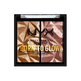 NYX enlumineur duo glacé sur le visage, brillance lumineuse et durable.
