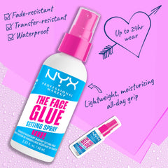 NYX Face Glue Setting Spray — buse pour pulvérisation précise et légère.