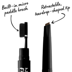 Double-face: crayon pomade et brosse intégrée pour un rendu homogène.
