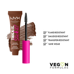 NYX PROFESSIONAL MAKEUP Thick It Stick It, texture teintée et fibres végétales épaississant les sourcils.