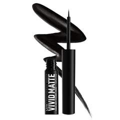 NYX PROFESSIONAL MAKEUP Vivid Matte Liquid Liner photo-produit noir, aperçu clair du produit et look potentiel.