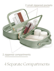 Étui cosmétique transparent en cuir synthétique saffiano, durabilité et nettoyage faciles