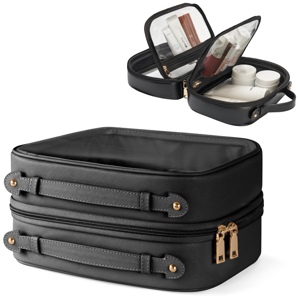 Sac Oaque articles de toilette transparent double couche, rangement clair pour les voyages.
