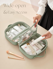 Sac cosmétique transparent à quatre compartiments, organisation idéal
