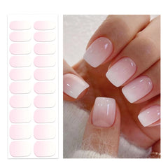 OAUEE strips gel semi-cuits, application facile, effet ombré rose sur ongle à domicile.