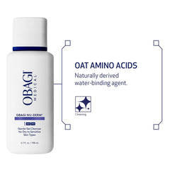 Nettoyage doux avec Obagi Nu-Derm Gentle Cleanser, peau nette après rinçage.
