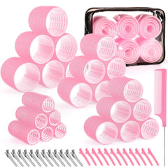 obeoby rouleaux cheveux adhésifs rose – ensemble complet pour boucles sans chaleur