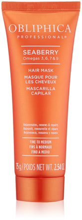 Obliphica Seaberry Hair Mask packaging promoting hydration for dry, damaged hair