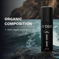 O'DEO déodorant homme sans aluminium, emballage luxueux et naturel.
