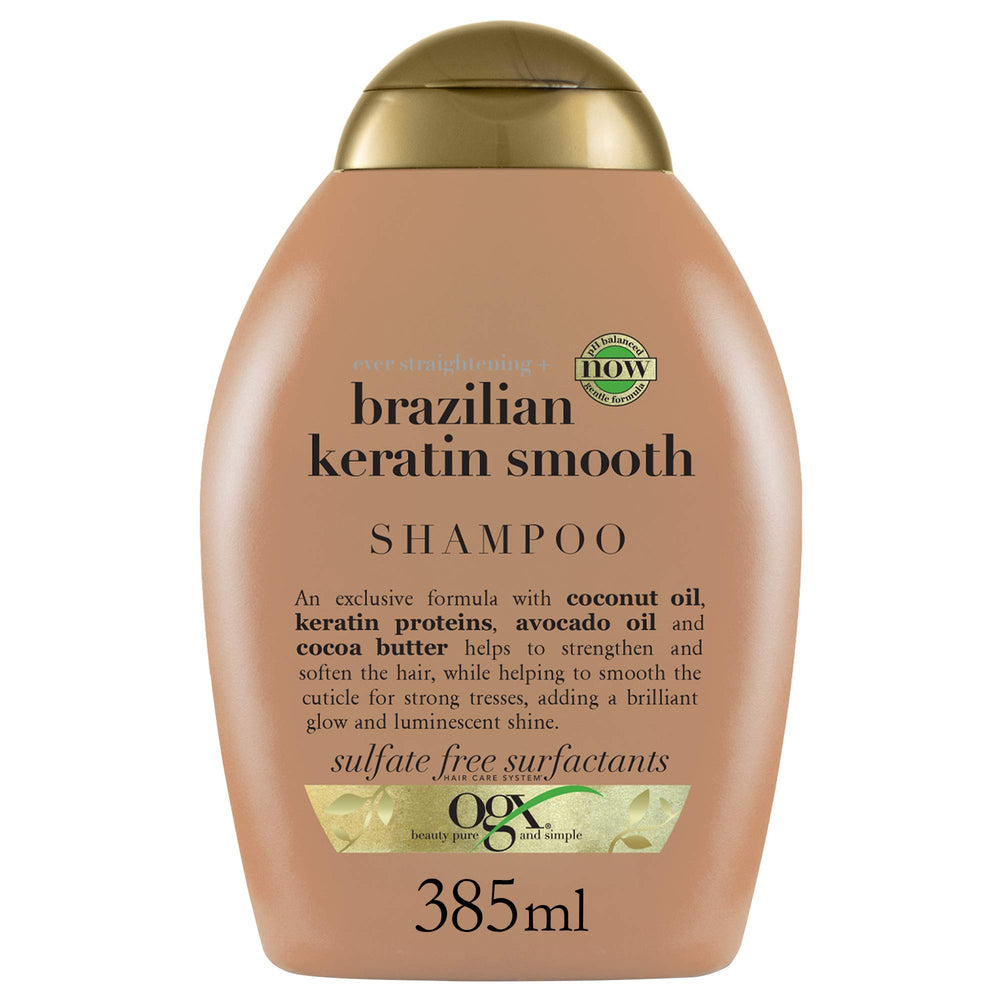 OGX Ever Straight shampoo bouteille: brillance et douceur pour cheveux épais.