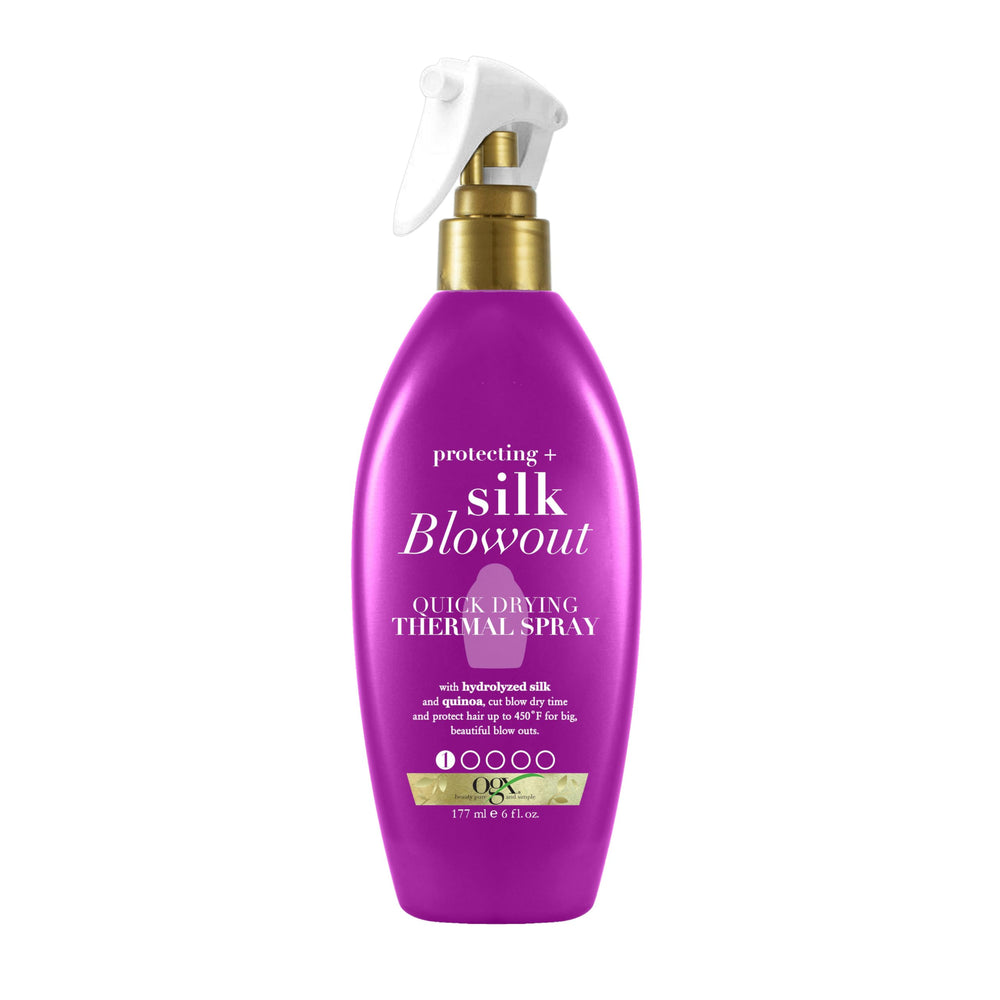 OGX Protecting + Silk Blowout flacon-avant, protection thermique prête pour le coiffage