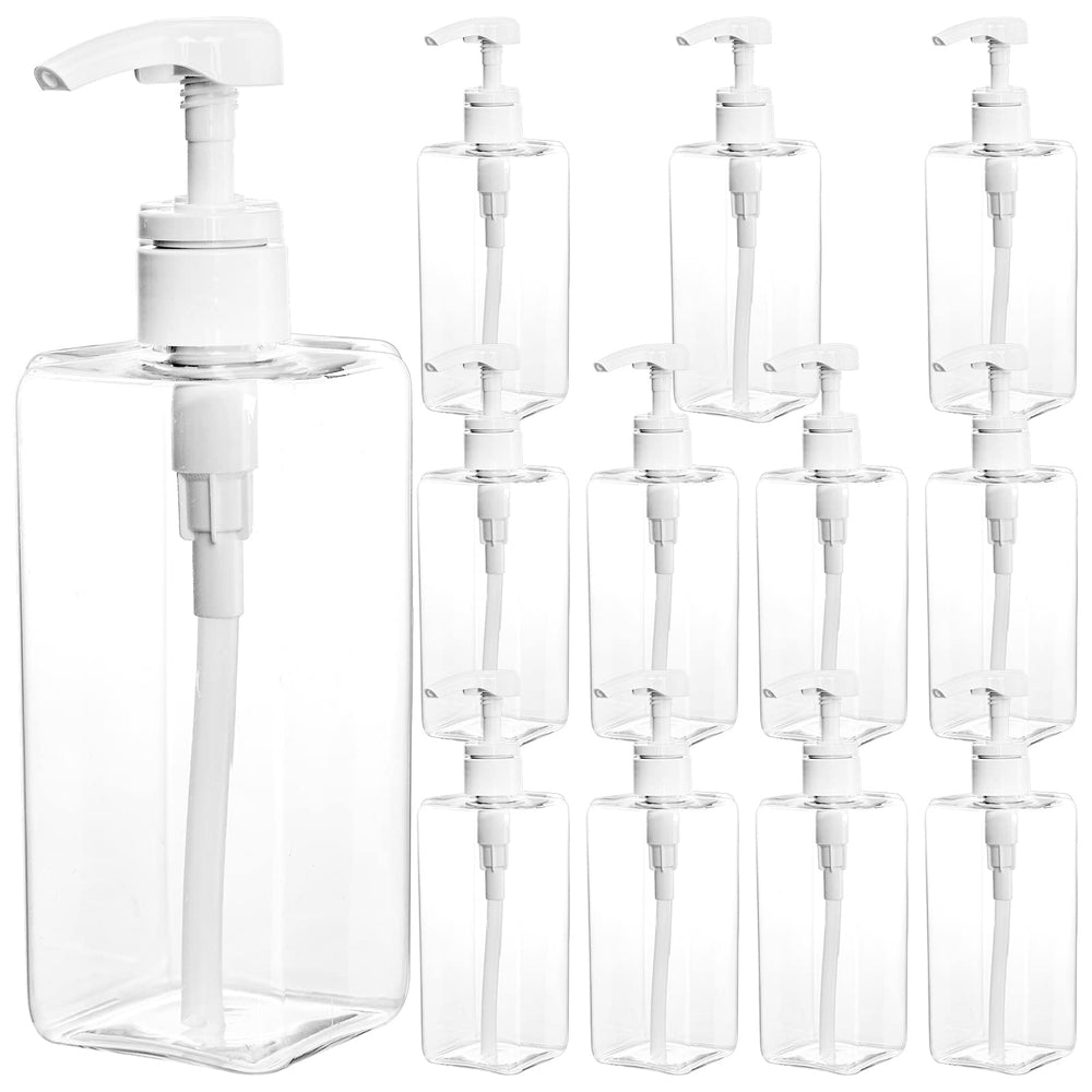 Okllen ensemble bouteilles pompe rectangulaires 12 pièces, rangement pratique dans la salle de bain.