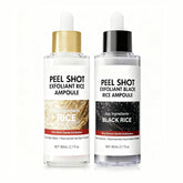 OLACLUK Peel Shot Glow White Rice bottle showing hydration and exfoliation benefits.