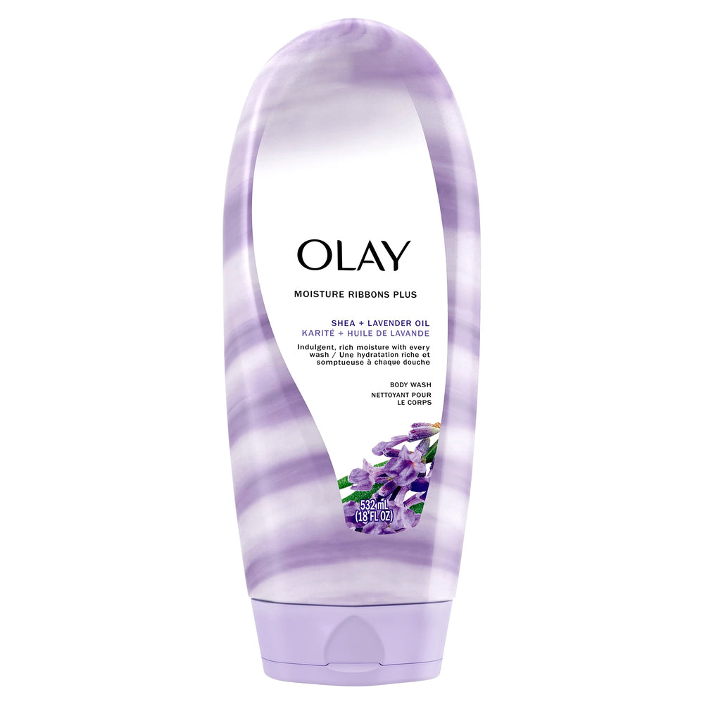 Olay Moisture Ribbons Plus Shea Lavande - bouteille élégante pour hydratation durable.