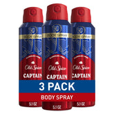 Old Spice Captain emballage spray-corps, parfum frais et tenue durable toute la journée.