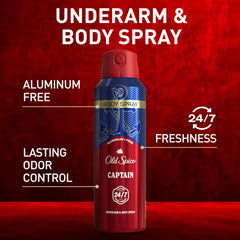 Old Spice Captain flacon spray, accessoire pratique et sans aluminium.