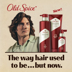 Old Spice texture cremeuse, cheveux nourris et volumineux apres rinçage.