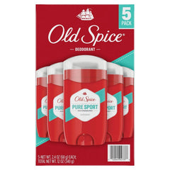 Old Spice Pure Sport déodorant bâton, pack de 5, pratique pour maison, gym et voyage.