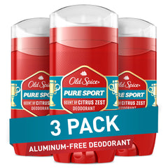 Old Spice Pure Sport coffret 3x85 g sans aluminium avec protection durable.
