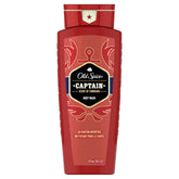 Old Spice Capitaine gel douche, bouteille en premier plan, parfum boisé et frais