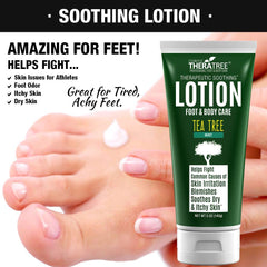 Oleavine Tea Tree Lotion being applied to feet for cooling relief