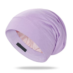OLESILK bonnet en soie violet pour dormir, protège les cheveux du frottement nocturne