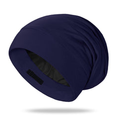 Bonnet OLESILK en soie de mûrier bleu marine protège les cheveux la nuit